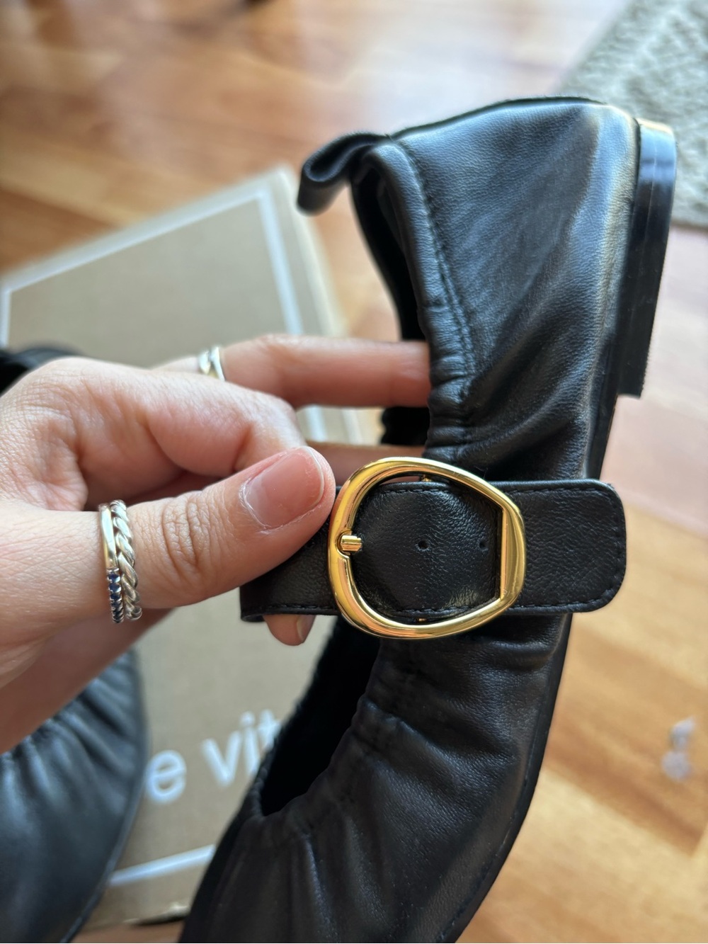 Dolce Vita Caely Black Mary Jane Ballet Flats with Gold Buckle - Picture 8 of 14